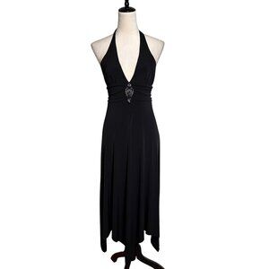 City Triangles Black Halter Asymmetric Maxi Dress | Y2K Empire Waist Whimsigoth